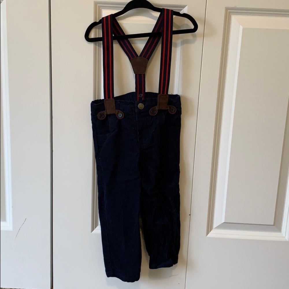 2t Navy Blue Corduroy Pants with Suspenders